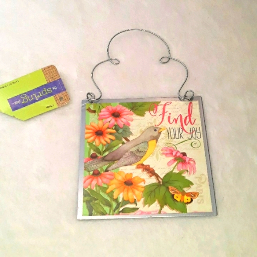 "Find Your Joy" Bird And Flowers Metal Wall Decoration